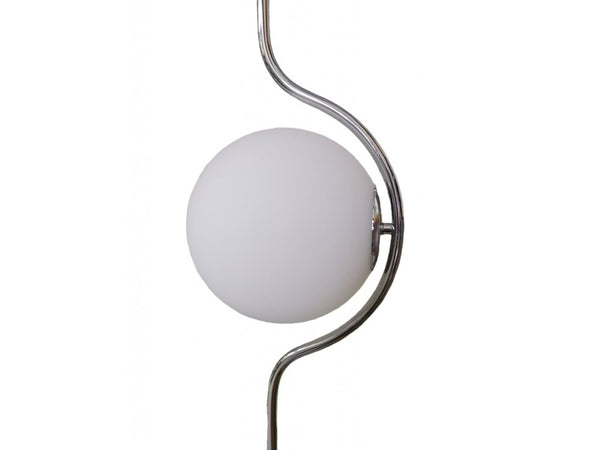 Lampada Da Terra Argento Con Sfera Vetro Bianco Piantana E27 Design Moderno 33900