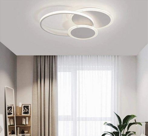 Plafoniera Luce Fredda Led Cerchi 38w Lampadario A Soffitto Bianco Moderno 50026