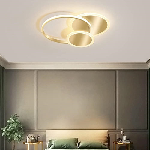 Plafoniera Luce Naturale Led Cerchi 38w Lampadario Da Soffitto Oro Moderno 50033