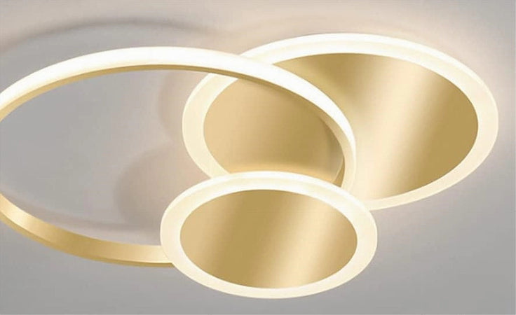 Plafoniera Luce Naturale Led Cerchi 38w Lampadario Da Soffitto Oro Moderno 50033
