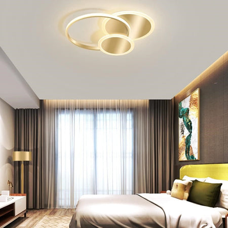 Plafoniera Luce Naturale Led Cerchi 38w Lampadario Da Soffitto Oro Moderno 50033
