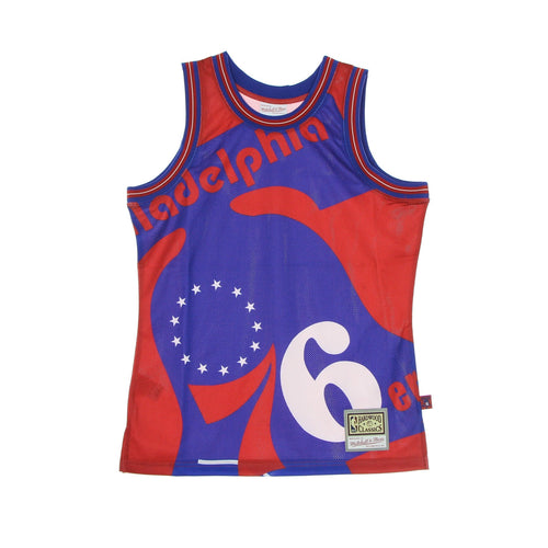 MITCHELL & NESS Canotta Tipo Basket Uomo Nba Big Face Blown Out Fashion Jersey Hardwood Classics Phi76e Red/original Team Colors da uomo