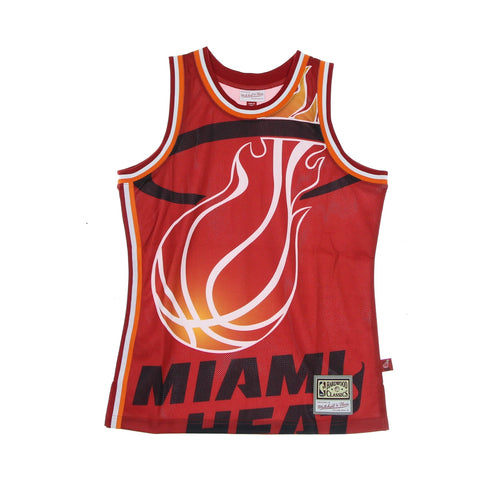 MITCHELL & NESS Canotta Tipo Basket Uomo Nba Big Face Blown Out Fashion Jersey Hardwood Classics Miahea Red/original Team Colors da uomo