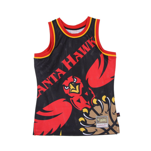 MITCHELL & NESS Canotta Tipo Basket Uomo Nba Big Face Blown Out Fashion Jersey Hardwood Classics Atlhaw Black/original Team Colors da uomo