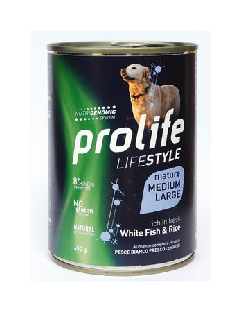 Prolife Lifestyle mangime umido Mature Cani Medium&Large pesce bianco e riso 400 gr