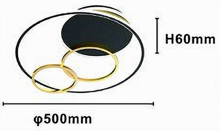 Plafoniera Led 55w Tondo Con Cerchi Nero Oro Lampada Da Soffitto Luce 6500k 70883
