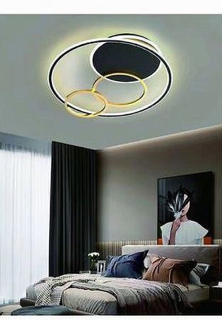 Plafoniera Led 55w Tondo Con Cerchi Nero Oro Lampada Da Soffitto Luce 6500k 70883