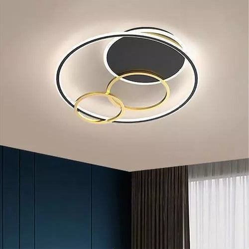 Plafoniera Led 55w Tondo Con Cerchi Nero Oro Lampada Da Soffitto Luce 6500k 70883