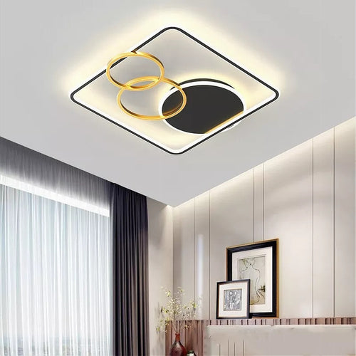 Plafoniera Led 55w Quadrato Con Cerchi Nero Oro Lampada Soffitto Luce 4000k 70890