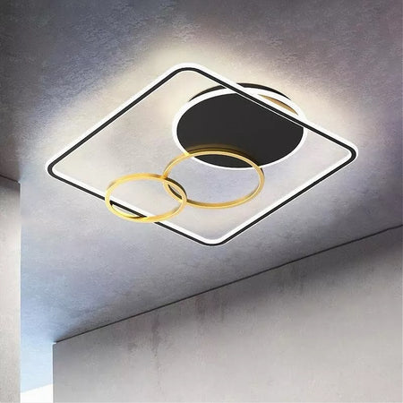 Plafoniera Led 55w Quadrato Con Cerchi Nero Oro Lampada Soffitto Luce 4000k 70890