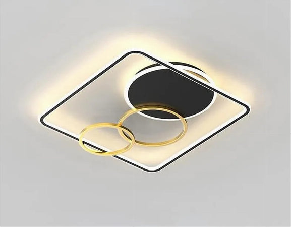 Plafoniera Led 55w Quadrato Con Cerchi Nero Oro Lampada Soffitto Luce 4000k 70890