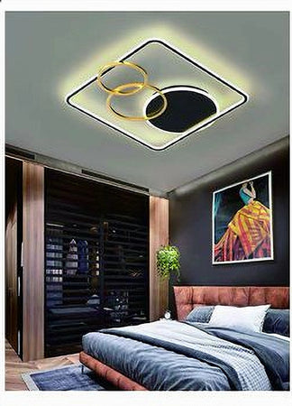 Plafoniera Led 55w Quadrato Con Cerchi Nero Oro Lampada Soffitto Luce 4000k 70890