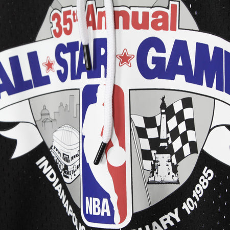 MITCHELL & NESS Felpa Leggera Cappuccio Manica Corta Uomo Nba Mesh Fashion Hoodie Hardwood Classics All Star Game 1985 Black/black/silver da uomo