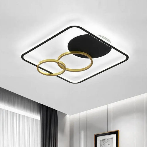 Plafoniera Led 55w Quadrato Con Cerchi Nero Oro Lampada Soffitto Luce 6500k 70906