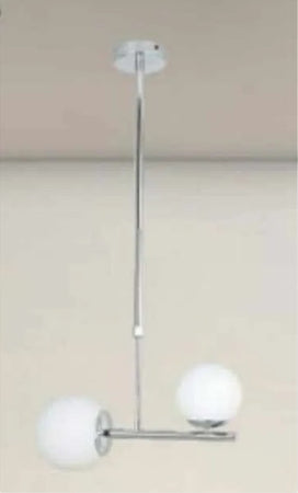 Lampadario A Sospensione Argento Con 2 Sfere In Vetro Bianco Attacco G9 E27 33498