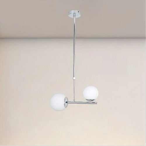 Lampadario A Sospensione Argento Con 2 Sfere In Vetro Bianco Attacco G9 E27 33498