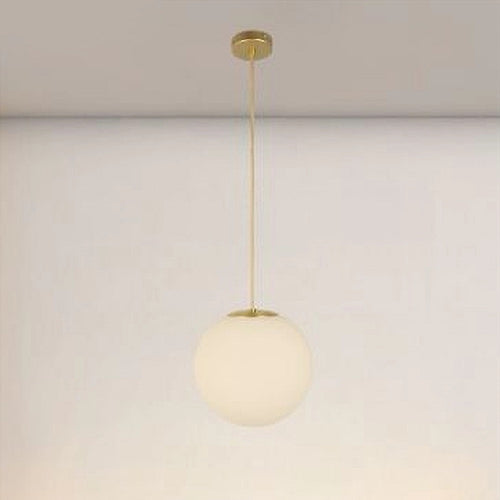 Lampadario A Sospensione Oro Con Sfera Vetro Bianco Attacco E27 Moderno Minimal 33504