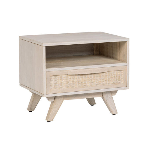 Comodino Sahana per camera, Struttura In Legno Di Mango, Schienale E Fondo Cassetto In Mdf