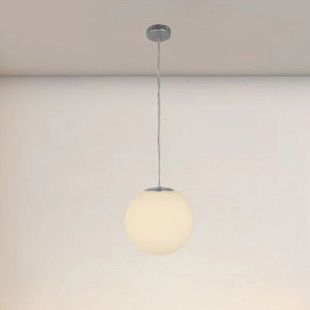 Lampadario A Sospensione Argento Con Sfera Vetro Bianco Attacco E27 Minimal 33511