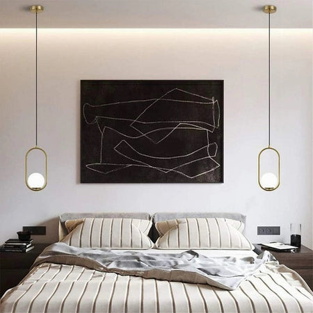 Lampadario A Sospensione Oro Ovale Con Sfera Vetro Attacco E27 Moderna Minimal 32835