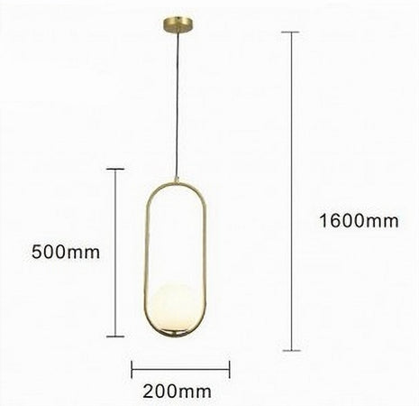Lampadario A Sospensione Oro Ovale Con Sfera Vetro Attacco E27 Moderna Minimal 32835
