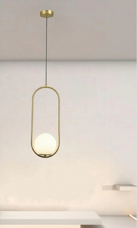 Lampadario A Sospensione Oro Ovale Con Sfera Vetro Attacco E27 Moderna Minimal 32835
