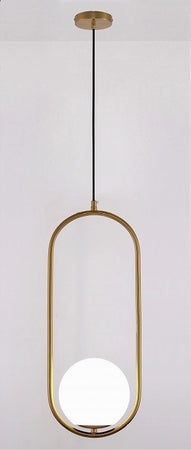 Lampadario A Sospensione Oro Ovale Con Sfera Vetro Attacco E27 Moderna Minimal 32835