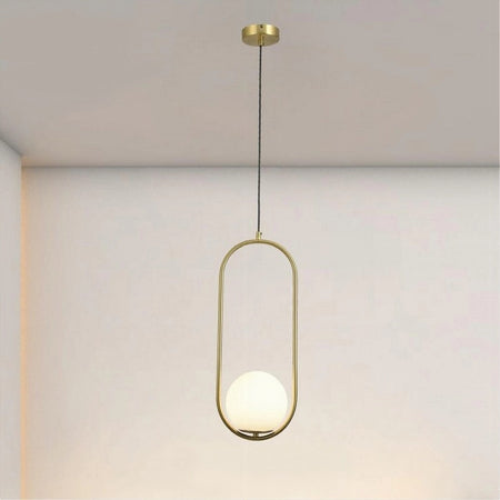 Lampadario A Sospensione Oro Ovale Con Sfera Vetro Attacco E27 Moderna Minimal 32835