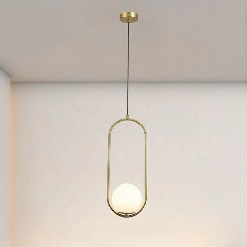 Lampadario A Sospensione Oro Ovale Con Sfera Vetro Attacco E27 Moderna Minimal 32835