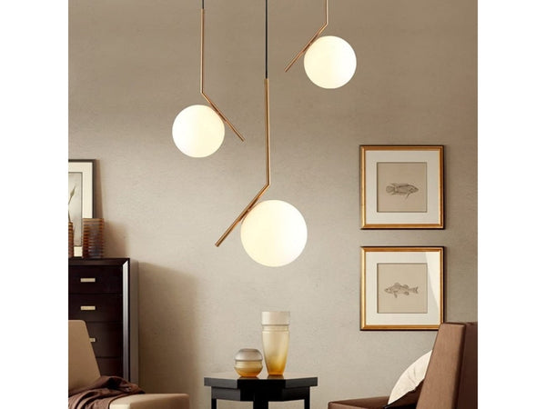 Lampadario A Sospensione Attacco E27 Oro Con Sfera In Vetro Moderno Minimal 32828