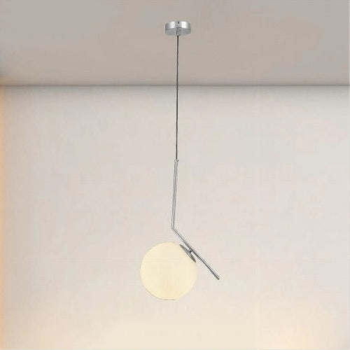Lampadario A Sospensione Attacco E27 Argento Con Sfera Vetro Moderno Minimal 33474