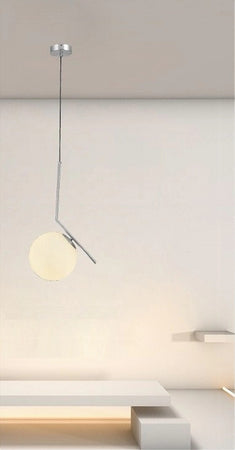Lampadario A Sospensione Attacco E27 Argento Con Sfera Vetro Moderno Minimal 33474