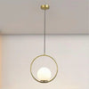 Lampadario A Sospensione Cerchio Metallo Con Sfera Vetro Bianco Attacco E27 Oro 32811