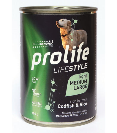 Prolife Lifestyle mangime umido Light Cani Medium&Large merluzzo e riso 400 gr