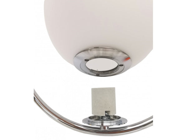Lampadario A Sospensione Cerchio Metallo Sfera Vetro Bianco Attacco E27 Argento 33467