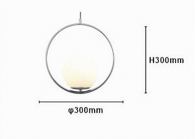 Lampadario A Sospensione Cerchio Metallo Sfera Vetro Bianco Attacco E27 Argento 33467