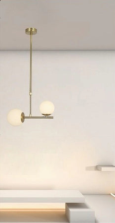 Lampadario A Sospensione Oro Con 2 Sfere In Vetro Bianco Opaco Attacco G9 E27 33481