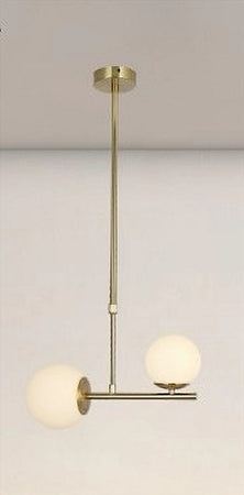 Lampadario A Sospensione Oro Con 2 Sfere In Vetro Bianco Opaco Attacco G9 E27 33481