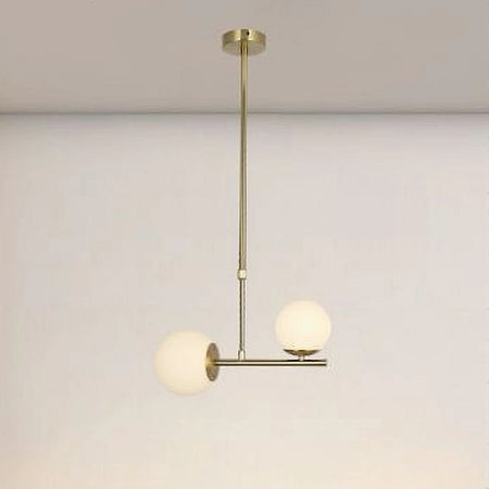 Lampadario A Sospensione Oro Con 2 Sfere In Vetro Bianco Opaco Attacco G9 E27 33481