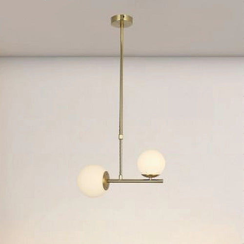 Lampadario A Sospensione Oro Con 2 Sfere In Vetro Bianco Opaco Attacco G9 E27 33481