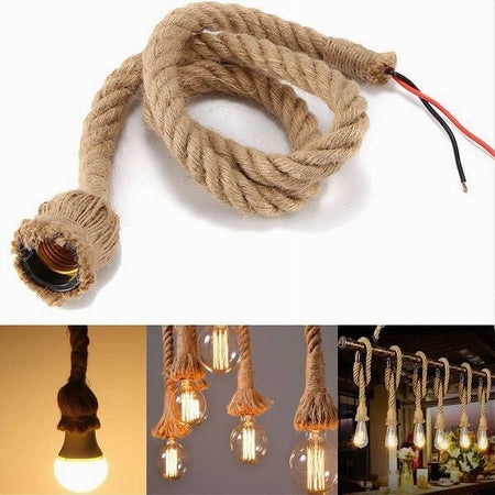 Lampadario A Sospensione Da 3 Mt Corda Di Canapa Portalampada Attacco E27 582963