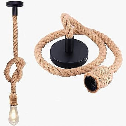 Lampadario A Sospensione Da 3 Mt Corda Di Canapa Portalampada Attacco E27 582963
