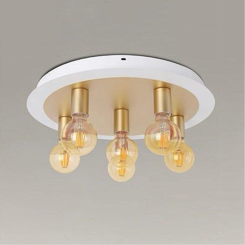 Plafoniera A Soffitto In Metallo Oro Bianco Con 5 Luci Lampada Attacco E27 32675