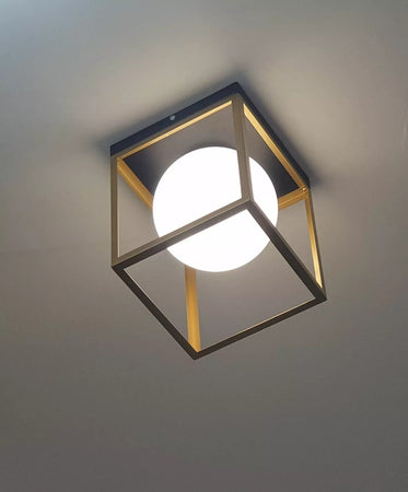 Lampadario Moderno Nero Oro A Soffitto Plafoniera Quadrata E27 Nordico Con Sfera 32682