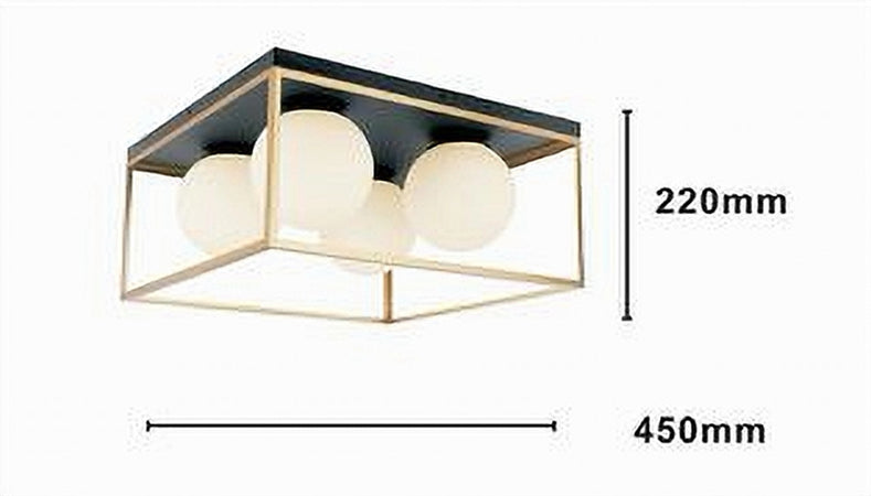 Lampadario Moderno Nero Oro A Soffitto Plafoniera Quadrata E27 Nordico 4 Sfere 32699