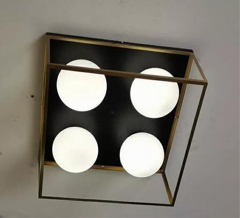 Lampadario Moderno Nero Oro A Soffitto Plafoniera Quadrata E27 Nordico 4 Sfere 32699