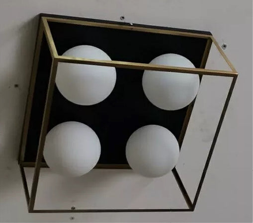 Lampadario Moderno Nero Oro A Soffitto Plafoniera Quadrata E27 Nordico 4 Sfere 32699
