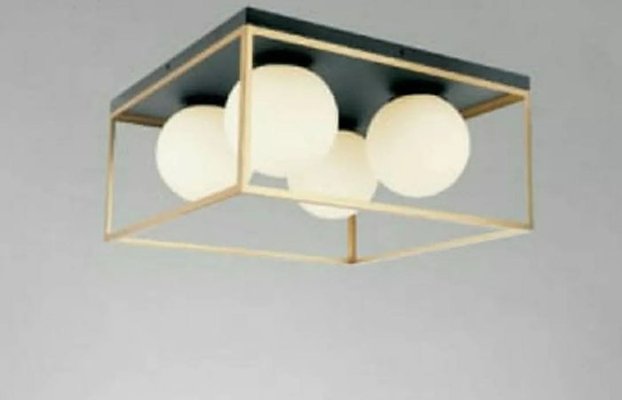 Lampadario Moderno Nero Oro A Soffitto Plafoniera Quadrata E27 Nordico 4 Sfere 32699