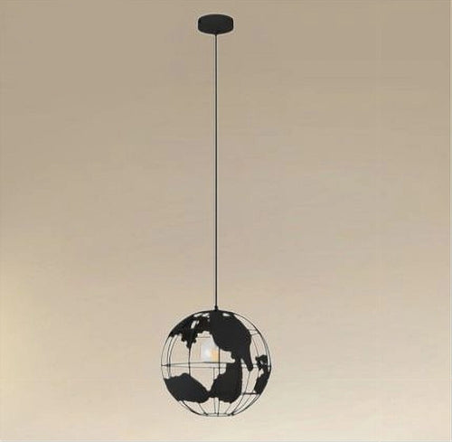 Lampadario A Sospensione Mappamondo E27 In Metallo Nero Sfera Globo Sospeso 33948