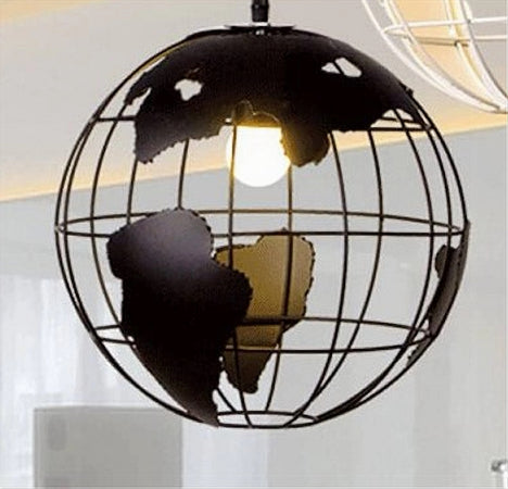 Lampadario A Sospensione Mappamondo E27 In Metallo Nero Sfera Globo Sospeso 33948